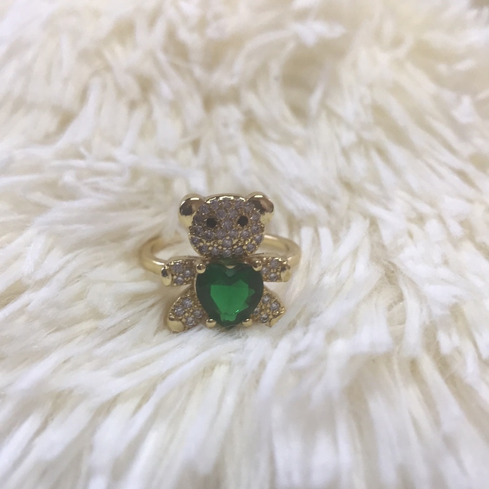 Stainless Steel Teddy Bear Ring Crystal Zircon Zircon Adjustable - Picture 3 of 3